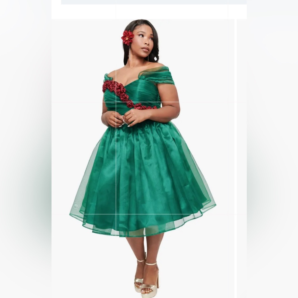 Unique Vintage 1940s Emerald & Red Roses Garden State Swing‎ Pinup Dress NWT M